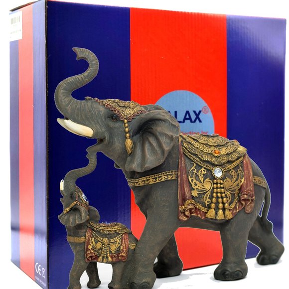 Dalax-Mama and Baby Elephants Statue Figurines Home Decor Trunk Facing Upwards - Picture 6 of 7
